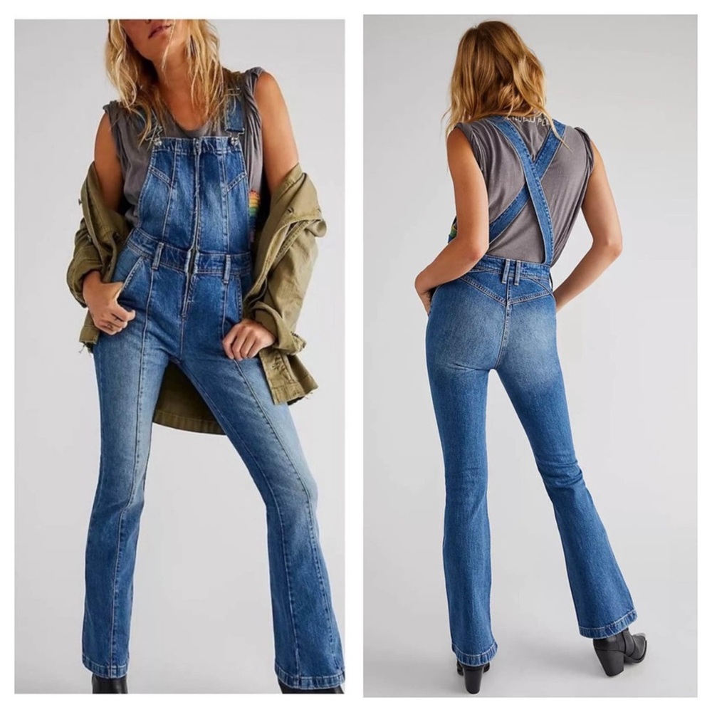 New with Tags! Free People Camilla Slim Flare Overalls- size medium